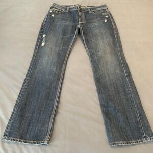 Archaic Jeans Mens 38x35 Blue Medium Wash Straight Leg Studded Embroidered Denim